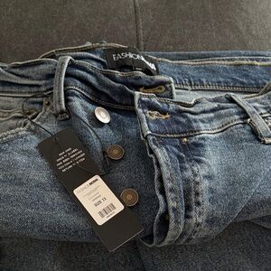 Fashion Nova Two-Tone Blue High-Rise Button-Fly Jeans